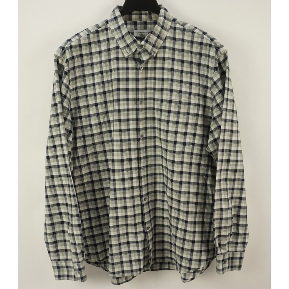 Club Monaco Mens 2XL Slim White Gray Black Plaid Oxford Cotton Button Down Shirt